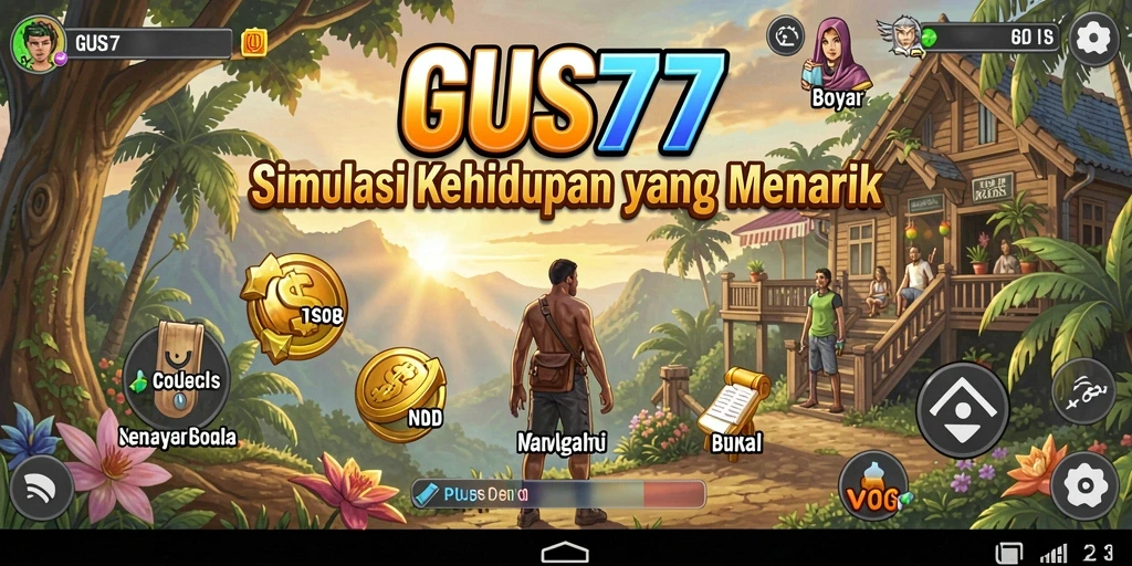 Tampilan screenshot utama GUS77 yang menunjukkan gameplay yang penuh aksi.
