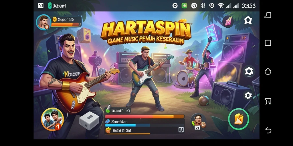 Screenshot utama HARTASPIN menampilkan gameplay seru dengan berbagai tantangan musik.