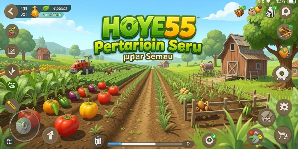 Tampilan menarik dari gameplay pertanian HOYE55 yang penuh warna.