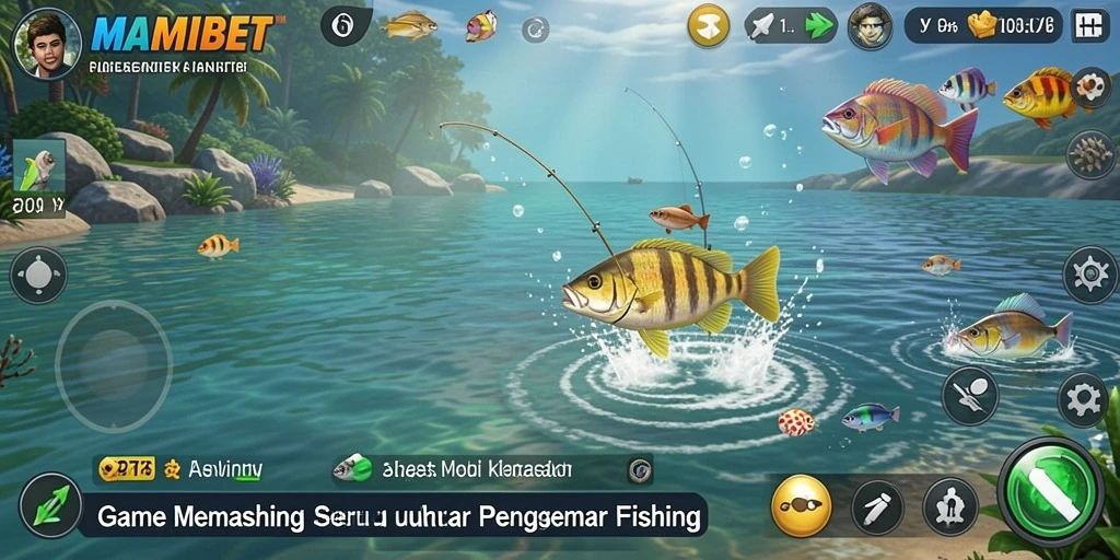 Screenshot MAMIBET menunjukkan aksi seru saat memancing di lautan.