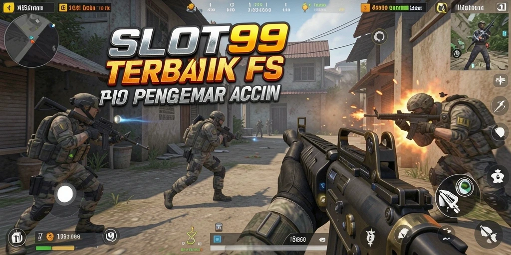 Screenshot dari permainan SLOT99 menampilkan aksi tembak-menembak yang seru.