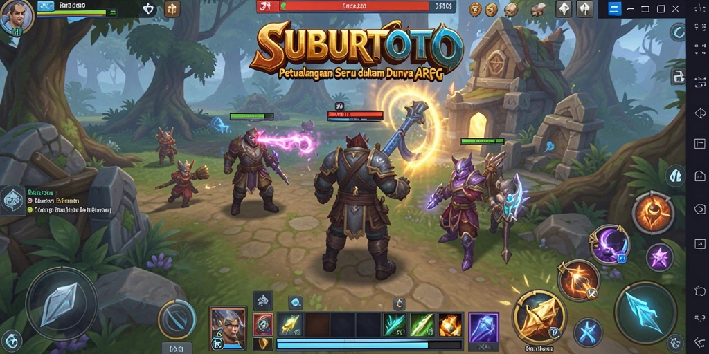 Screenshot gameplay SUBURTOTO yang menampilkan pertarungan epik dan karakter yang kuat.