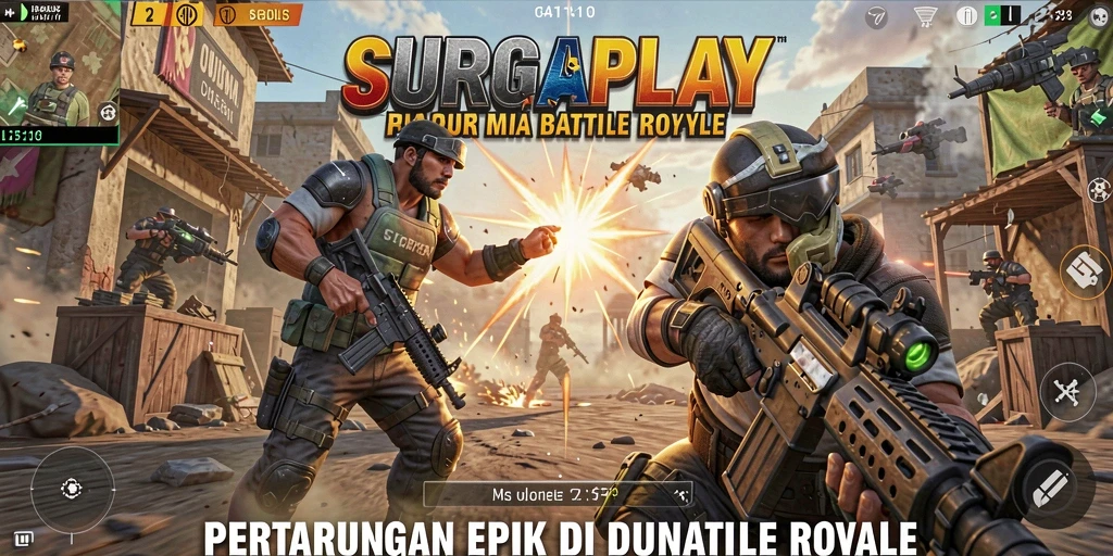Screenshot SURGAPLAY menampilkan aksi seru di medan tempur Battle Royale.